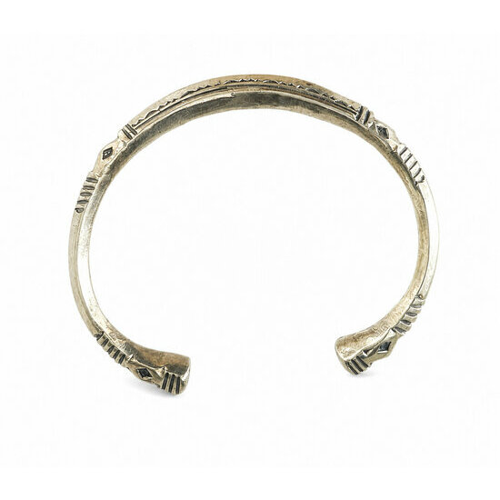 Jonc Touareg en Laiton Grav� � Bracelet Ajustable � Embouts Boules