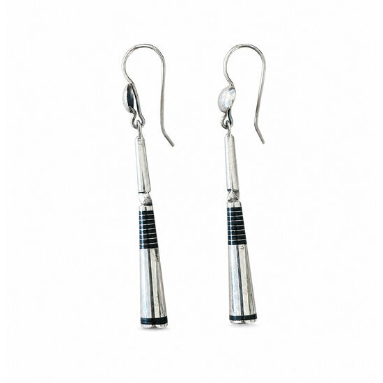 Boucles d'Oreilles Touareg Argent 800 et Ébène – Pendants Longs Gravés Main Boucles d’Oreilles Longues Touareg – Argent 800 et Ébène Fait Main