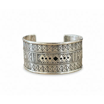 Bracelet Touareg Argent 925 Bijou d'exception – Manchette Gravée Signée Manchette Touareg en Argent Massif 925 – Bracelet Artisanal Signé