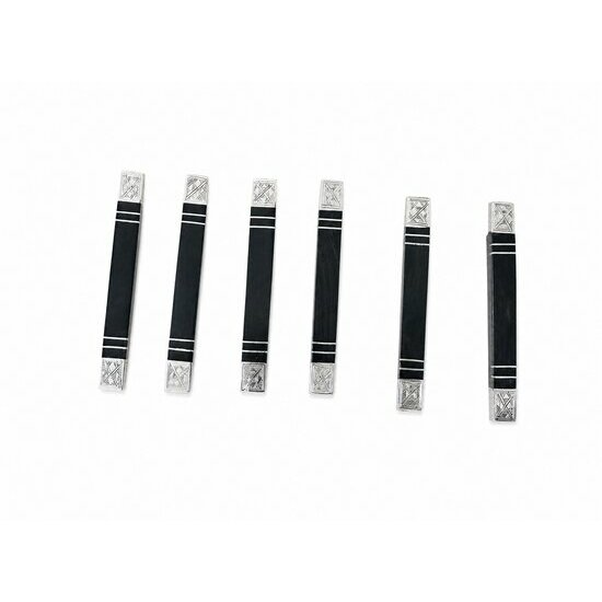 6 Repose-Couteaux Touareg Argent & Ébène – Art de la Table avec Boîte Cuir Repose-Couteaux Ébène et Argent Gravé – Accessoires de Table Artisanaux