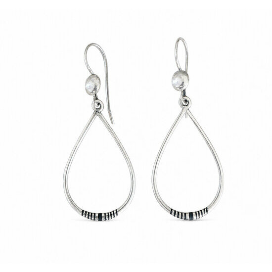 Boucles d'Oreilles Goutte Argent 925 & Ébène – Pendants Fins Fait Main Boucles Pendantes Argent et Ébène – Forme Goutte 6 cm