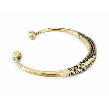 Jonc Touareg Fin en Laiton – Bracelet Ouvert Gravé Main Jonc Doré Artisanal – Bracelet Touareg à Gravures Géométriques