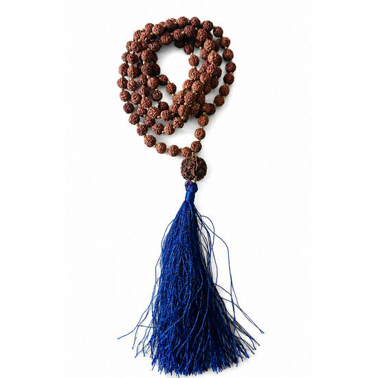 Mala Japa en Graines de Rudraksha � Collier Spirituel � Pompon Bleu