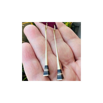 Boucles d'Oreilles Pendantes Laiton & Ébène – Bijou Touareg Fait Main Boucles Longues en Laiton et Ébène – Bijoux Artisanaux Fait Main