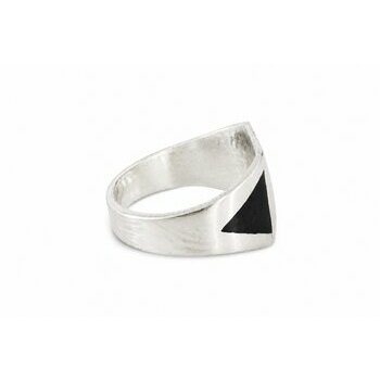Bague Argent 925 & Ébène – Anneau Géométrique Réglable Fait Main Bague Large Argent 925 – Bague Graphique Femme en Argent et Ébène