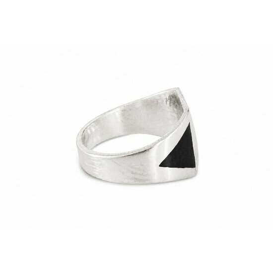 Bague Argent 925 & Ébène – Anneau Géométrique Réglable Fait Main Bague Large Argent 925 – Bague Graphique Femme en Argent et Ébène