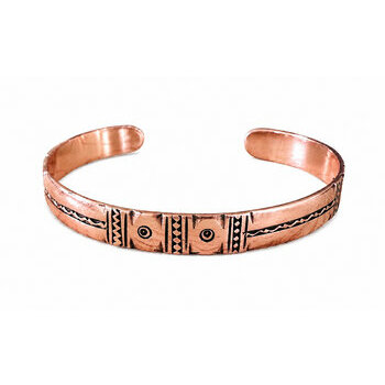 Bracelet Cuivre Massif Gravé Main – Jonc Réglable Homme Femme