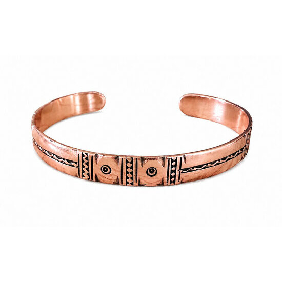 Bracelet Cuivre Massif Gravé Main – Jonc Réglable Homme Femme