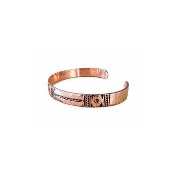Bracelet Cuivre Massif Gravé Main – Jonc Réglable Homme Femme
