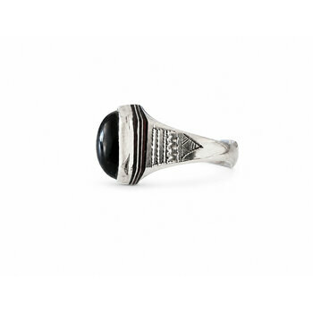 Bague Onyx Noir Argent � Bague Statement R�glable Fait Main
