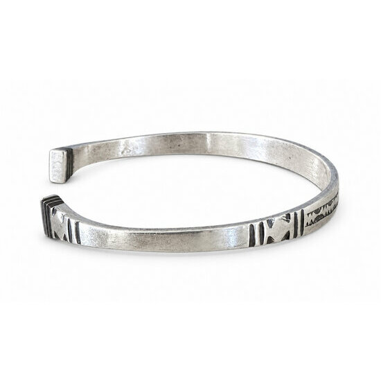 Bracelet Mixte Argent 925 & Ébène – Jonc Fin Gravé Main Jonc Argent 925 Réglable – Bracelet Unisexe Fin en Ébène