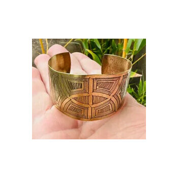 Manchette G�om�trique en Laiton � Bracelet Art D�co Fait Main