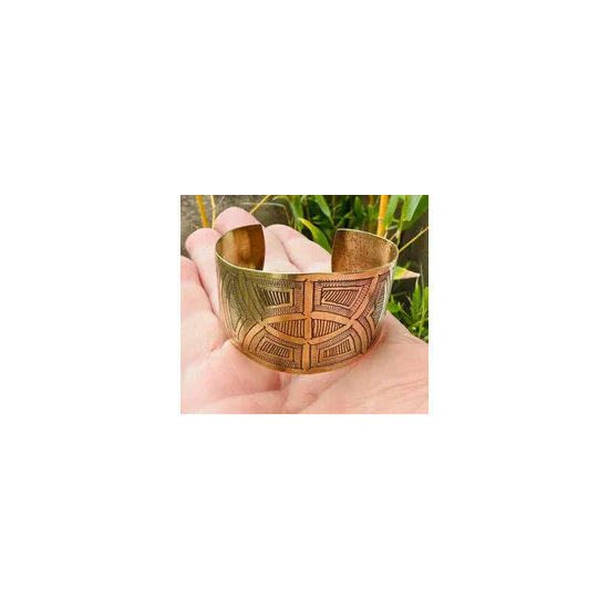 Manchette G�om�trique en Laiton � Bracelet Art D�co Fait Main