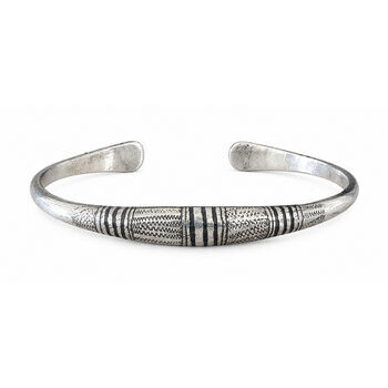 Bracelet Noir & Argent – Jonc Fin Graphique Réglable Fait Main Bracelet Mixte Argent 925 et Ébène – Jonc Fin Unisexe Gravé Main