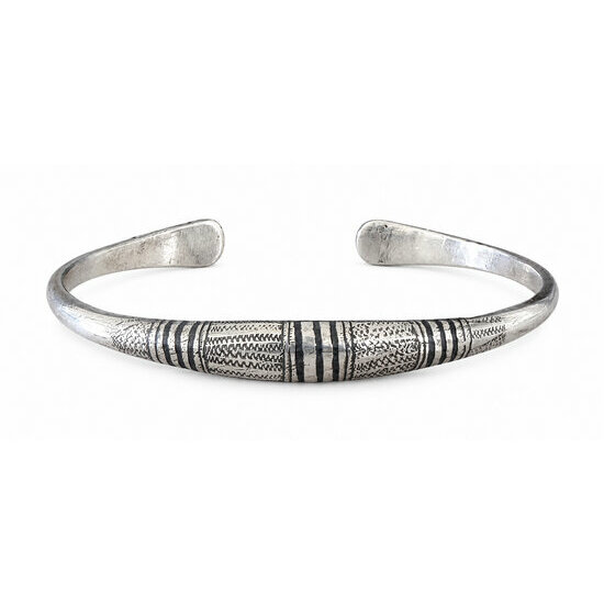 Bracelet Noir & Argent – Jonc Fin Graphique Réglable Fait Main Bracelet Mixte Argent 925 et Ébène – Jonc Fin Unisexe Gravé Main