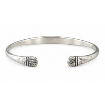 Bracelet Noir & Argent – Jonc Fin Graphique Réglable Fait Main Jonc Argent 925 Réglable – Bracelet Fin Mixte avec Détails Ébène