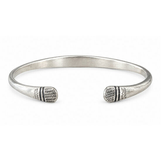Bracelet Noir & Argent – Jonc Fin Graphique Réglable Fait Main Jonc Argent 925 Réglable – Bracelet Fin Mixte avec Détails Ébène
