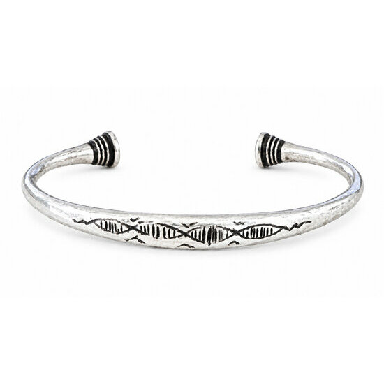 Bracelet Fin Argent 925 – Jonc Minimaliste Unisexe Gravé Main Jonc Argent 925 Gravé Main – Bracelet Fin avec Détails Ébène