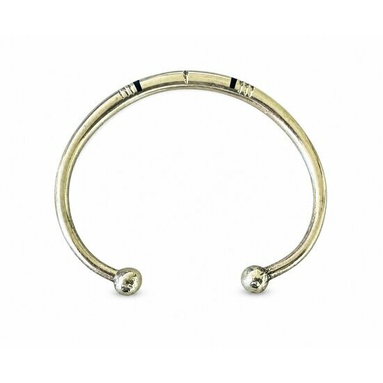 Bracelet jonc ouvert r�glable en laiton avec incrustations �b�ne