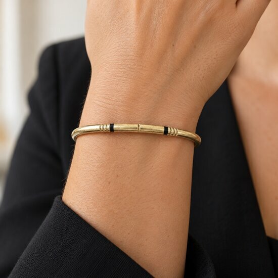 Bracelet jonc femme en laiton dor� et �b�ne fait main