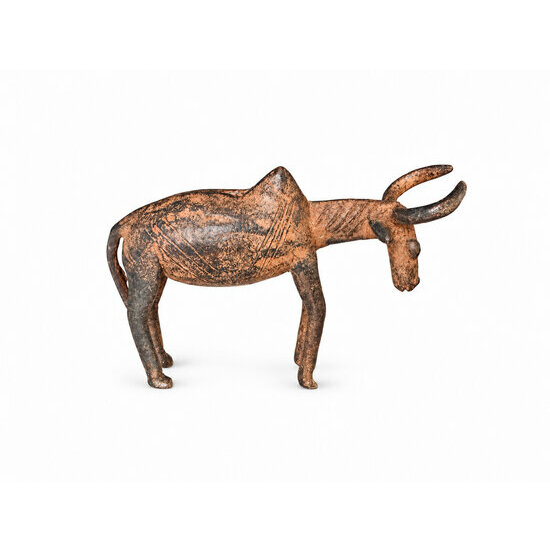 Zébu en bronze 13 cm – Figurine de collection Sculpture de zébu en bronze à longues cornes