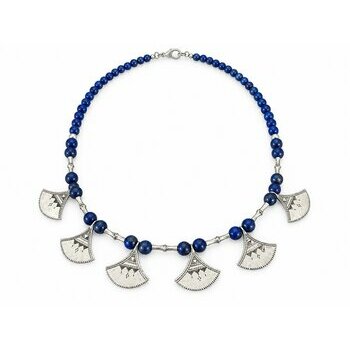 Collier lapis-lazuli et argent 925 fait main, 41 cm � Vue compl�te avec fermoir