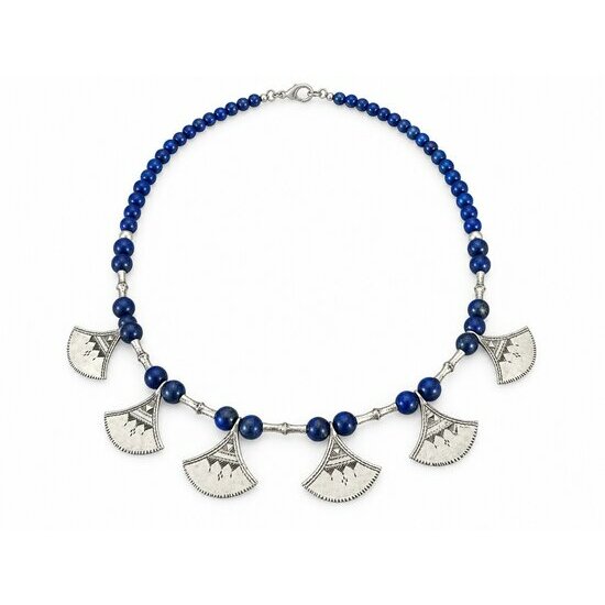 Collier lapis-lazuli et argent 925 fait main, 41 cm � Vue compl�te avec fermoir