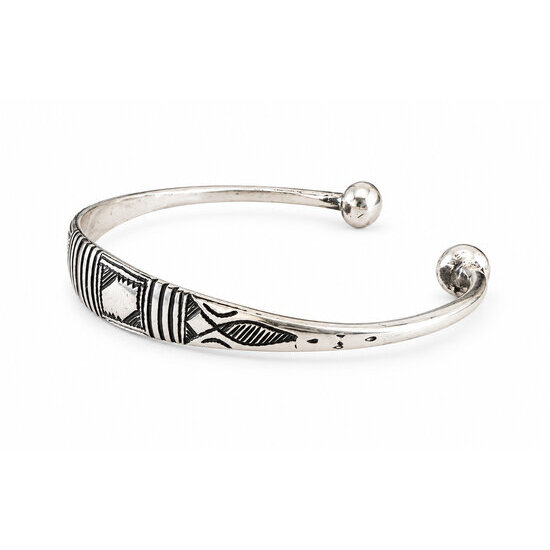 Bracelet touareg argent 925 et ébène – Jonc réglable gravé main Cadeau Noël