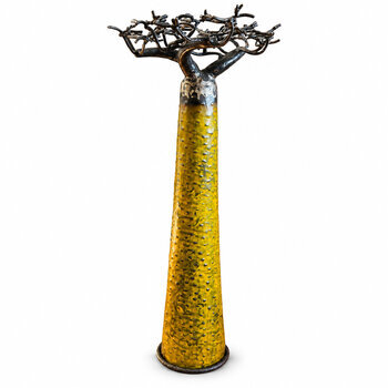 Baobab jaune en métal recyclé – Sculpture à poser 60 cm Sculpture baobab faite main 60 cm – Tronc jaune et branches en métal