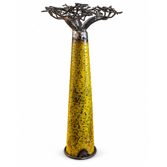 Baobab jaune en métal recyclé – Sculpture à poser 60 cm Arbre décoratif en métal recyclé – Vue arrière du baobab jaune