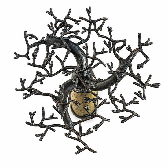 Baobab jaune en métal recyclé – Sculpture à poser 60 cm Baobab artisanal en métal recyclé – Détail des branches vu du dessus