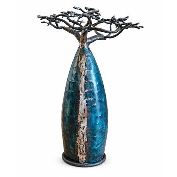 Sculpture de baobab fait main � M�tal recycl� et finition bleue textur�e