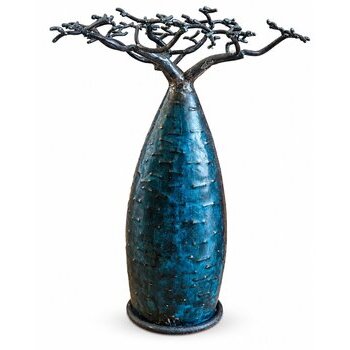 Baobab bleu en m�tal recycl� � Sculpture d�corative 40 cm