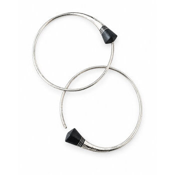 Créoles argent 925 gravées main et ébène – Touareg, 4 cm Boucles d’oreilles créoles en argent gravé – Paire artisanale de 40 mm