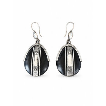 Boucles d'oreilles ovales ébène et argent 925 – Touareg, 6 cm Boucles touareg faites main – Ébène massif et argent 925 gravé