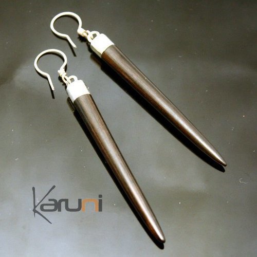 Bijoux Ethniques Touareg Boucles d'Oreilles en Argent et Ebène 15 pics Bijoux Ethniques Touareg Boucles d'Oreilles en Argent et Ebène 15 pics