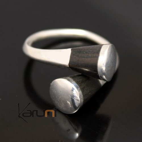 Bague Argent ébène croisée switch cône - KARUNI