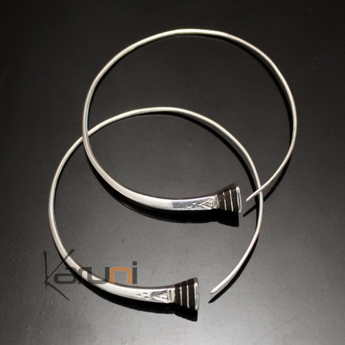 Boucles d'oreilles créoles en argent 03 Tesibit ébène Gravées 4 cm Boucles d'oreilles créoles en argent 03 Tesibit ébène Gravées 4 cm