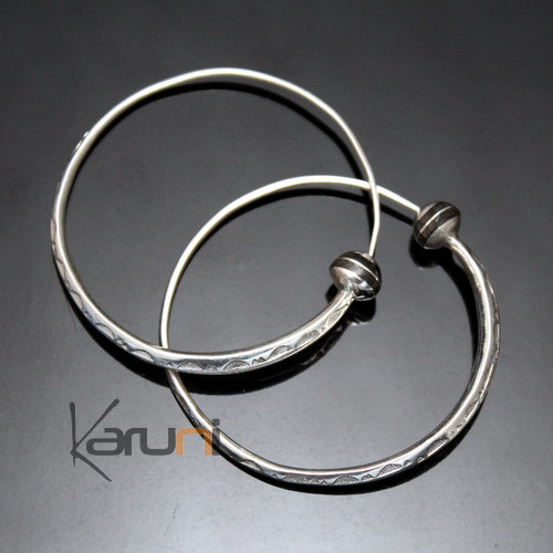 Bijoux Ethniques Touareg Boucles d'oreilles croles en argent 09 Tesibit Perle bne 3,5 cm