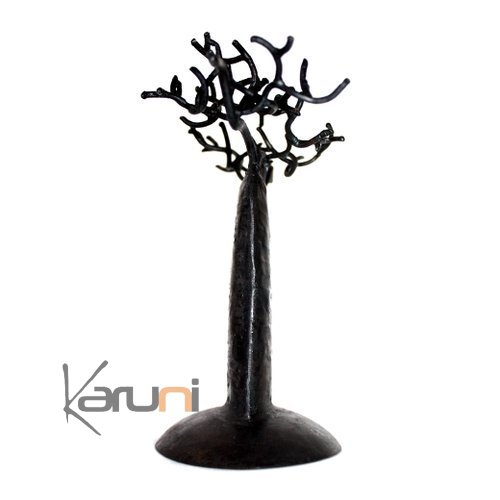 Arbre  bijoux porte-bijoux design Baobab plat 14 cm mtal recycl Madagascar b