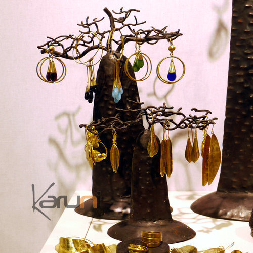 Arbre  bijoux porte-bijoux design Baobab plat 18 cm mtal recycl Madagascar b