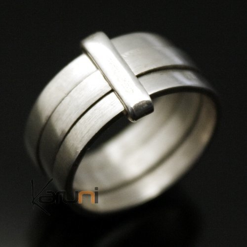 Bijoux Touareg Ethniques Bague Anneau en Argent 3 anneaux Homme Femme 06  Lisse Demi-Bombé Ebene