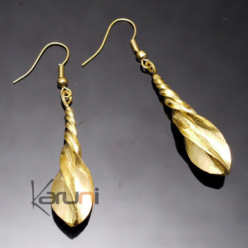 Bijoux Ethniques Africains Boucles d'Oreilles Peul Fulani Mali 28 Bronze Dor Goutte Twist