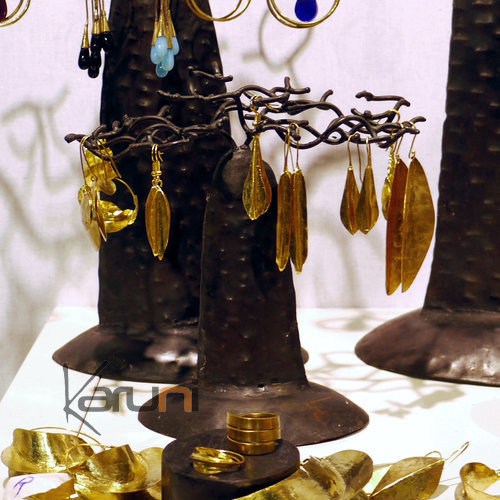 Boucles d'Oreilles Peul Fulani Mali 29A Bronze Doré Goutte