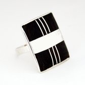 Bague touareg argent bne rectangle bande large et lignes