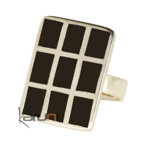 Bague touareg argent ébène rectangle damier