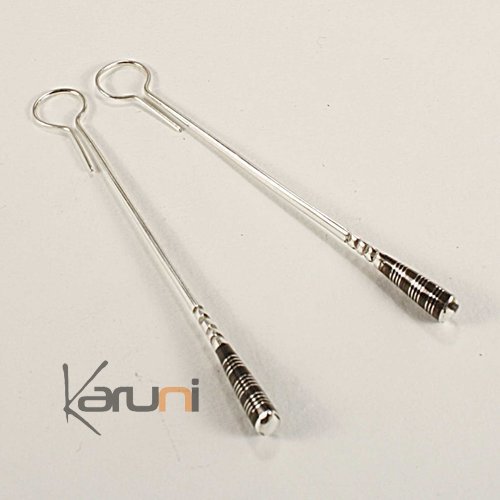 Bijoux Touareg Ethniques Boucles d'Oreilles en Argent et Ebne Massues 04 Ovales Graves