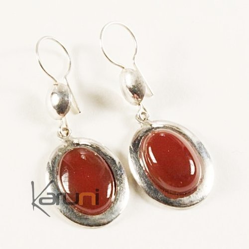 Boucles d'oreilles touareg argent - ovales agate brune