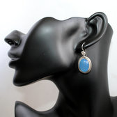 Boucles d'Oreilles Touareg Ovales en Argent et Pierre Agate Bleu 04