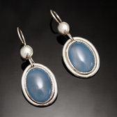 Boucles d'Oreilles Touareg Ovales en Argent et Pierre Agate Bleu 04